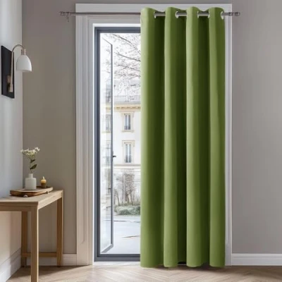 Imagen de Deconovo Cortinas Dormitorio Salon Opacas Moderna con Ojales, Termicas Aislantes Frio y Calor 132x214 cm(Ancho x Alto) Verde de Hierba, 1 Pieza