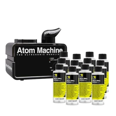 Imagen de ERRECOM Kit para la purificación de ambientes, habitáculos y sistemas aire acondicionado del coche, contiene 1 Atom Machine, 12 botellas 120 ml líquido purificador limón Ultra