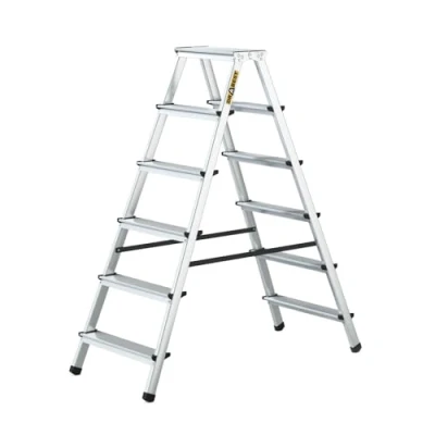 Imagen de Drabest Escalera Doméstica de Aluminio Doble Cara 6 Peldaños Capacidad 125kg Tijera con Plataforma Trabajo Escaleras 48x133x16cm
