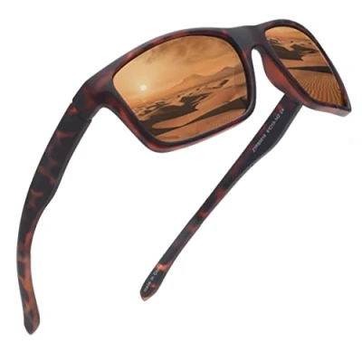 Imagen de JIM HALO gafas de sol polarizadas para hombres y mujeres, envolventes Sprot ciclismo, pesca, conducción (tortuga/marrón)