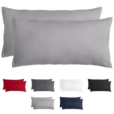 Imagen de Komfortec Juego de 2 Fundas Almohada 40 x 80 cm con Cremallera, 100% poliéster 120 g/m², Funda Muy Suave, Color Gris