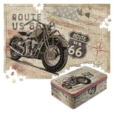 Imagen de Nostalgic Art Rompecabezas retro de 1000 piezas, Ruta 66 Mapa bicicleta Idea regalo para los fans Estados Unidos, en caja metal, diseño vintage