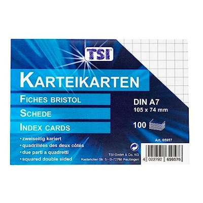 Imagen de TSI Tarjetas de cartulina (DIN A7, 100 unidades, a cuadros), color blanco