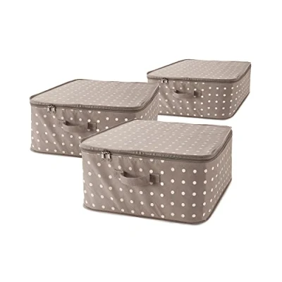 Imagen de Compactor Set de 3 Bolsas Grandes con Cremallera 75 g Sin Tejido Brown 7530C Lunares Blancos 46x46x20.5H, Marrón, 46 x 20,5 cm