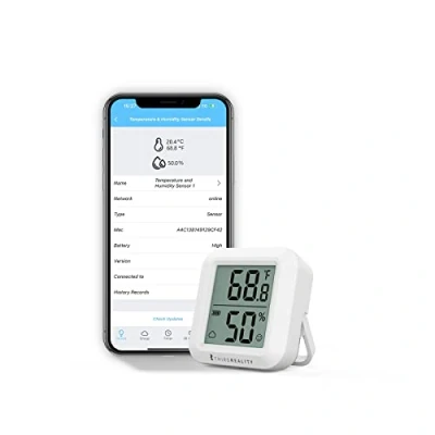Imagen de THIRDREALITY Zigbee Sensor de temperatura y humedad con pantalla LCD digital, requiere concentrador ZigBee, registros aplicaciones, monitoreo remoto automatización del hogar inteligente, pilas