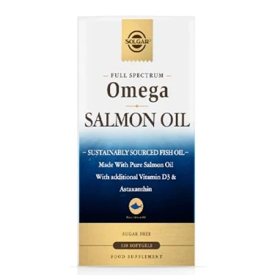 Imagen de SOLGAR Full Spectrum Omega Aceite de Salmón Salvaje Alaska 3, 5, 6, 7, 9, Vitamina D3 y Astaxantina Apoyo Cardíaco, Cerebral, Visual e Inmunitario 120 Cápsulas Blandas