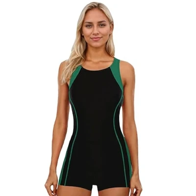 Imagen de BEACHKINI Traje de baño Mujer una Pieza con Espalda Abierta competitivo,Rayas Verdes,EU 42