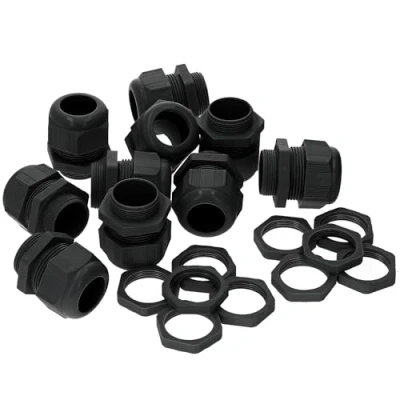 Imagen de Kalitec M32 pasacables (plástico, 10 unidades, 14,0 25 mm, M32, contratuerca de plástico negro, impermeable, juego prensaestopas M32)