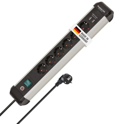 Imagen de Brennenstuhl Premium ALU Line regleta enchufes de 6 Tomas/regleta con USB Aluminio (Enchufe múltiple USB, Interruptor, Cable 3 m, Fabricado en Alemania)