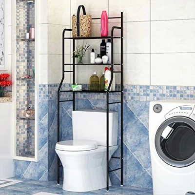 Imagen de Estanteria sobre Inodoro Lavadora Ahorra Espacio Almacenamiento Cuarto,Estante Encima del 3 WC Aseo Mueble Visualización Organizador (157*55*26cm(Negro))
