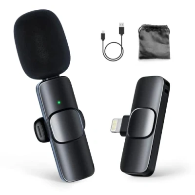 Imagen de Moman Microphone Cravate Sans Fils, CP1(A) 2.4GHz Micro Wireless Lavalier (Lightning Adaptateur), Avec 1 Émetteur &amp; Récepteur pour iPhone, iPad,Vlog,Youtube, Fil Smartphone