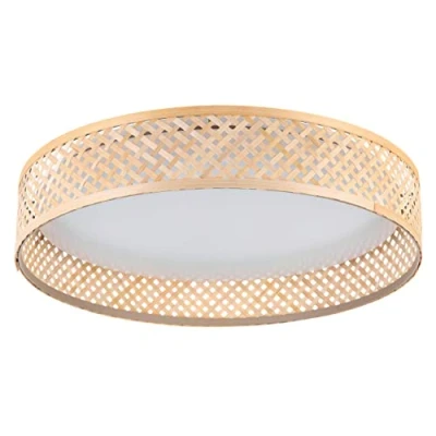 Imagen de Eglo Luppineria lámpara de techo, luminaria con pantalla bambú, iluminador salón bohemio madera natural y plástico en blanco, candil madera, blanco cálido