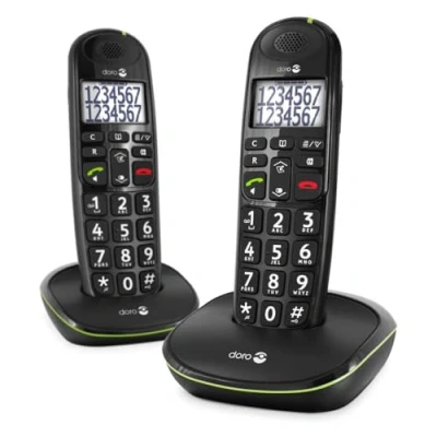 Imagen de Doro PhoneEasy 110 Duo Teléfono Inalámbrico DECT para Personas Mayores con Teclas Grandes Parlantes, Función de Llamada Interna y Audio Amplificado [Versión Española Portuguesa] (X 2 / Negro)