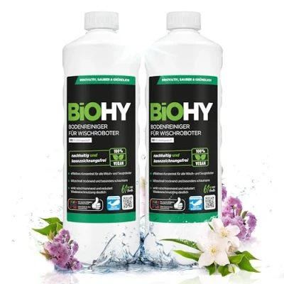 Imagen de BiOHY Limpia suelos para robots de limpieza con aroma fresco a primavera (2 botellas 1 litro) Concentrado todos los sin espuma y rayas