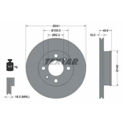 Imagen de TEXTAR PRO 92147103 Disco de freno 241 18 04/06 100 ventilación interna revestido sin perno sujeción rueda, buje rueda KIA: Picanto I