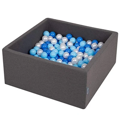 Imagen de KiddyMoon 90X40cm/200 Bolas ∅ 7Cm El Cuadrado Piscina De para Ninos Hecha En La UE, Gris Os:Azul Clre/Azul/Perla