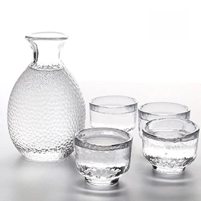 Imagen de TAMUME Vaso Sake Set de 5 piezas, 300ml Botella y 4 Copas (40ml cada uno), Conjunto Vino para Servicio Frío/Caliente, Juego Japonés