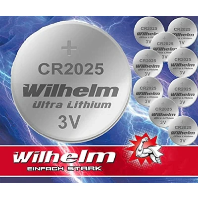 Imagen de 10 Wilhelm CR 2025 Pila de botón Litio 3 V CR2025