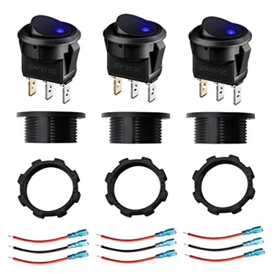 Imagen de Be In Your Mind 3 interruptores basculantes redondos de 12 a 24 V 20 A, botón control encendido/apagado luz LED azul, pines con 9 cables conexión para coche, caravana, camión, barco