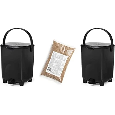 Imagen de Biolan Bokashi Juego de iniciación para cubos (2 x 10 l), incluye 1 kg salvado (negro)