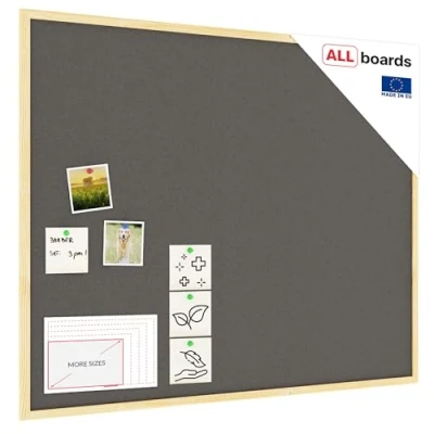 Imagen de ALLboards Tablón de anuncios con marco madera, 100 x 80 cm, color gris