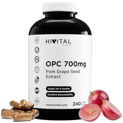 Imagen de OPC Extracto de Semilla UVA 700 mg. 240 cápsulas veganas para 8 meses. al 99% en OPC, potente fuente antioxidantes naturales que reducen el estrés oxidativo