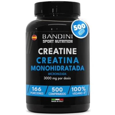 Imagen de Bandini® Creatina Monohidratada Pura 3000mg 500 Comprimidos Suplemento Vegano Sin Sabor Para +5 Meses de Suministro Incrementa Resistencia, Potencia los Efectos Entrenamientos y el Deporte