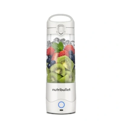 Imagen de nutribullet Batidora portátil en color blanco, potente hoja extractora, taza de 475 ml, tapa para llevar, cable carga USB C y guía del usuario (idioma español no garantizado), ofrece más 15