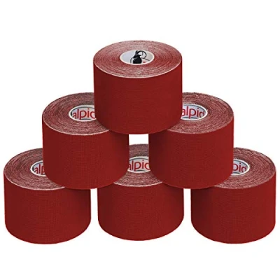 Imagen de ALPIDEX Cinta Kinesiología Tape 5 m x cm Muscular E Book Ejemplos Aplicación, Color:rojo, Cantidad:6 rollos