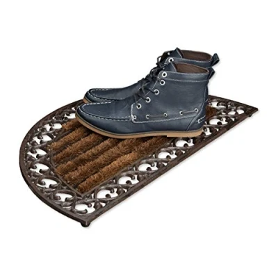 Imagen de relaxdays Felpudo Redondo con cepillos para la Entrada del hogar, 4 x 72 39 cm, Hierro Fundido Patas de Goma, Antideslizante, Color Marrón/Bronce