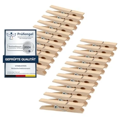 Imagen de VonBueren Pinzas de Madera Grandes, 7 cm, para Ropa, calendarios Adviento o Manualidades, 24 x