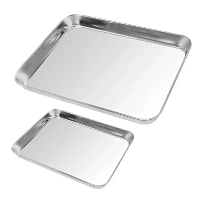 Imagen de Romote Stainless Steel Baking Tray Set,Bakeware Cookie Pan, Non Toxic Healthy, Stick Easy Clean, Deep Edge, Set of 2, Dishwasher Safe