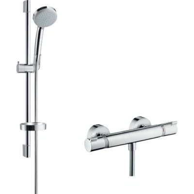 Imagen de hansgrohe Croma 100 Set de ducha visto Vario con termostato Ecostat Comfort Combi barra 65 cm, cromo, 27034000