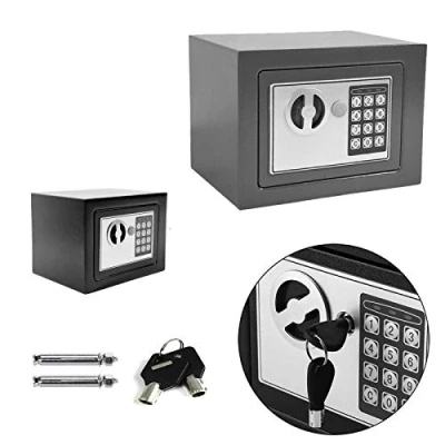 Imagen de caja fuerte con llave cerradura de combinación electrónica, para muebles, pared, numérica, digital, segura, 23 x 17 cm, 4,6 L, color negro