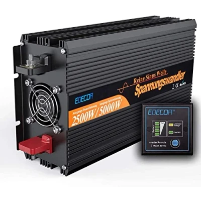 Imagen de EDECOA Inversor 12v 220v Onda Pura Convertidor de Corriente 2500w con 2 USB Mando a Distancia Transformador 230v y Pico momentaneo 5000w (3a generacion)
