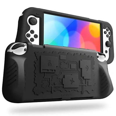 Imagen de Fintie Funda de Silicona Compatible con Nintendo Switch OLED (2021) 3 Ranuras para Tarjetas Juego Suave Antichoque Antideslizante, Negro