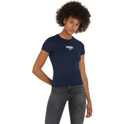 Imagen de Tommy Jeans Camiseta de Manga Corta para Mujer Slim Cuello Redondo, Azul (Dark Night Navy), XL