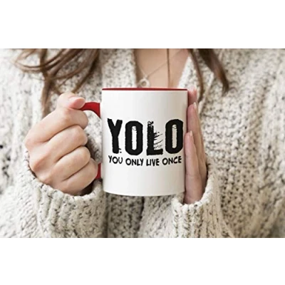 Imagen de Yolo You Only Live Onceblack Logo Red Handle Mug Coffee Tea 312ml Cup