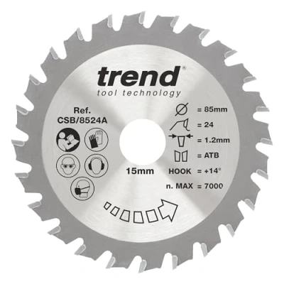 Imagen de Trend CraftPro Hoja de sierra circular, 85 mm diámetro x 24 dientes 15 interior, punta carburo tungsteno, CSB/8524A