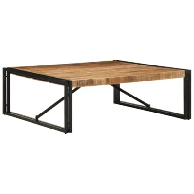 Imagen de vidaXL Mesa de Centro Madera Maciza Mango Rugosa 100x100x35 cm, Auxiliar, salón, Decorativa, mesita sofá,