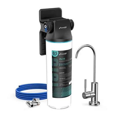 Imagen de Filtro de agua bajo el fregadero Frizzlife SW10F con grifo níquel cepillado, certificado NSF/ANSI 53&amp;42, reduce en un 99,99% plomo, cloro y mal sabor, capacidad para 3 años, 0,5 micras