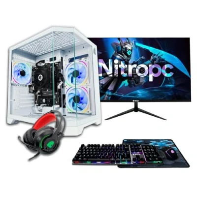 Imagen de NitroPC Pack Bronze Plus PC Gaming Completo (AMD Ryzen 5 5600GT 6/12 4.6GHz, RX Vega 7, RAM 16GB, M.2 1TB, Windows 11, RGB WiFi, Monitor 24&quot;, Teclado, ratón, Auriculares) sobremesa (Blanco)
