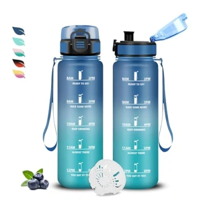 Imagen de Botella Agua, 500ml Agua Niños, Cantimplora con Marca de Tiempo, A Prueba fugas, Fácil Transportar, Filtro, para la Escuela, Oficina, Viajar, Deportes, Camping, Bicicleta