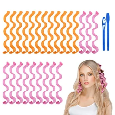 Imagen de URAQT Rizador de Pelo Mágico, 24 Piezas Rizadores Onda, Sin Calor en Espiral con Ganchos Peinado, Rulos para Cabello Kit Bricolaje Mujeres y Niñas, 30cm