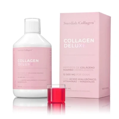 Imagen de Swedish Collagen Deluxe 500 ml de colágeno líquido 12.500 mg marino, con ácido hialurónico, vitaminas y minerales para cabello, piel uñas