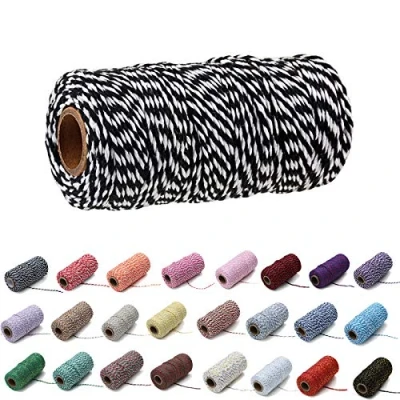 Imagen de Cuerda de algodón Colores 100 Yardas / 2 mm, Artesanal para Tejer, Manualidades, Envoltura Regalos (Blanco Negro)