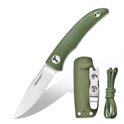 Imagen de TONIFE Nova Cuchillo de Hoja Fija con Funda Kydex ajustable y Cordón Paracaídas,Cuchillo Cuello Espiga Completa 6,8cm para Caza, Pesca, Camping Supervivencia
