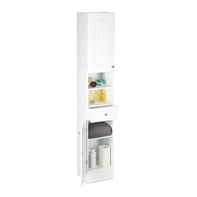 Imagen de Relaxdays Amario Armario Alto de baño, Dos Puertas, Cajonera, Laminado, 173,5 x 30,5 32 cm, 1 Ud, Blanco, Tablero Fibras
