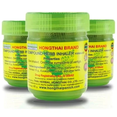 Imagen de Hong Thai Frasco de aroma Mezcla hierbas tailandesas 100% natural y aceites esenciales inhalador nasal tradicional tailandés contra los resfriados mareos Ideal para viajes Juego 3