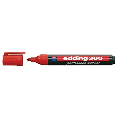 Imagen de edding 300 marcador permanente rojo 10 rotuladores punta redonda 1,5 3 mm resistente al agua, de secado rápido, indelebles para cartón, plástico, vidrio, madera, metal